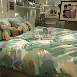 Gaeaspace  -  Pastoral green flower bedding set girl,lovely sweet cotton twin full queen king home textile flat sheet pillow case duvet cover