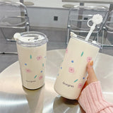 Gaeaspace  -  316 Stainless Steel Thermos Bottle For Girls Double Layer Thermal Coffee Cup With Straw Cherry Blossom Drinking Cup Travel Mugs