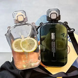 Gaeaspace  -  1pc 750ml Flat Square Transparent Water Bottle Portable Travel Canteen Adjustable Strap Elegant Plastic Bottle for Sport Camping