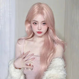 Gaeaspace -  Pink Wig for Women Long Wave Cospaly Lolita Daily Party Synthetic Wigs with Bangs Fake Hair High Temperature Wig 가발