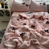 Gaeaspace  -  New Skin Friendly Summer Quilt Water Washed Cotton Bow Towel Embroidered Summer Cool Quilt Air Conditioning Quilt Machine Washed