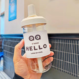 Gaeaspace  -  Cute Water Bottle For Coffee Juice Milk Kawaii Plastic Bubble Tea Cup With Lid Straw Portable Reusable Drinking Bottle BPA Free