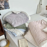 Gaeaspace  -  Ins Style Bow Jacquard Milk Velvet Blanket Solid Color Double Layer Soft Sofa Cover Blanket Office Casual Warm Shawl Blanket