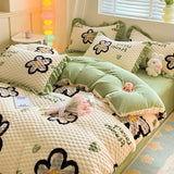 Gaeaspace  -  Winter Cartoon Plush Warm Duvet Cover Set with Sheet Pillowcase 4pcs Bedding Set Home Textiles Luxury Queen Size Bed Linens Set