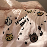 Gaeaspace  -  Cute cartton embroidery animal bedding set teen kid,twin full queen king cotton home textile bed sheet pillow case quilt cover