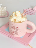 Gaeaspace  -  Simple Pink Snow House Matte Ceramic Cup Ins Style Korean Style Girl Heart Breakfast Coffee Milk Cute Mug Household Dessert Cup