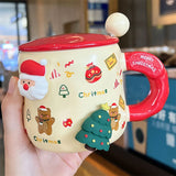 Gaeaspace  - Cartoon Christmas Mug Household Cute Milk Ceramic Cup with Lid and Spoon Accompanying Gift Couple Coffee Cup