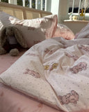 Gaeaspace  -  Sweet cute cartoon rabbit bear polka dot bedding set,twin full queen lovely cotton home textile bed sheet pillowcase quilt cover