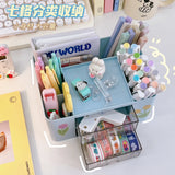 Gaeaspace  -  Ins Desktop Pen Holder Stationery Storage Box with Drawer Container Office School Supplies Kawaii Desk Accessories Pens Holder