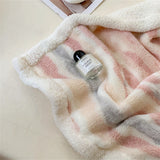 Gaeaspace  -  Multicolor Striped Cashmere Blanket, Light Luxury, Simple, Multi-function, Thickened, Home Office, Lunch Break