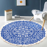 Gaeaspace  -  Hand Woven Cotton Linen Carpet Retro Bohemian Round Bedside Geometric Floor Mat Living Room Home Decor Boho Mandala Tassel Rug