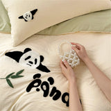 Gaeaspace  -  Washed Cotton Bedding Sets Cartoon Panda Embroidery Four Piece Set Bedroom Decor Duvet Cover Pillowcase Bedspread Bed Cover Sets