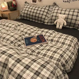 Gaeaspace  -  Nordic Grid Duvet Cover Set with Bedsheet Pillowcase 220x240 Quilt 4pcs/3pcs Bedding Fashion Comforter Bed Linen Bedding Set