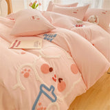 Gaeaspace  -  Cute Cartoon Duck Rabbit Bear Decal Children's Bedding Set Double Duvet Cover Bedding Kit Bed Sheet Pillowcase Four Piece Sets