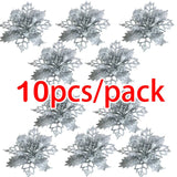 Gaeaspace  -  (10pcs) Artificial Christmas Tree Flower Glitter Decorations Xmas Ornaments New Year Gift