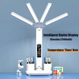 Gaeaspace  -  3in1 Multifunction Table Lamp LED Four-headed Folding With Fan Calendar Clock USB Rechargeable Desk light 3 color Reading Lamp