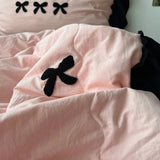 Gaeasapce  -  1Pc Korean Style Princess Black Bow Ruffles Summer Quilt Soft Skin-friendly Washed Seersucker Blanket Bedspread 150X200/200X230