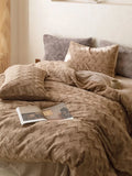 Gaeaspace  -  Brand New Rabbit Cashmere Bedding Set Luxury Ultra Soft Velvet Plush Duvet Cover Set Brown Zig Zag Fluffy Comforter Covers