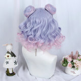 Gaeaspace  -  Blue Pink Short Wigs with Bangs Synthetic Women Lolita Wavy Curly Cosplay Hair Wig for Daily Party