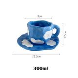 Gaeaspace  -  Hand painted blue sky and white clouds Coffee cup dish set ceramic cup Mug milk breakfast cup cute cup  coffee mugs  teacup