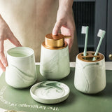 Gaeaspace  -  Creative Gradient Green Marbled Ceramic Lotion Bottle Toothbrush Holder Soap Dish Set Bathroom Accessories Soap Dispenser Bottle