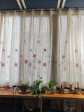 Gaeaspace  -  Daisy Embroidery Cotton Linen Blackout Curtains for Living Room, Natural Hemp Window Treatments, Sheer Tulle Flax Fabrics