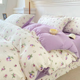 Gaeaspace  -  Cute Korean Duvet Cover Set Floral Style with Flat Sheet Pillowcase No filler Twin Queen Double Girls Boys Home Decor Bed Linens