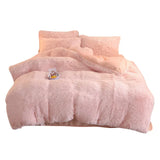 Gaeaspace  -  Luxury Winter Warm Long Plush Pink Bedding Set Queen Mink Velvet Double Duvet Cover Set with Fitted Sheet Warmth Quilt Covers