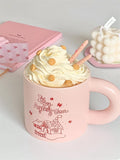 Gaeaspace  -  Simple Pink Snow House Matte Ceramic Cup Ins Style Korean Style Girl Heart Breakfast Coffee Milk Cute Mug Household Dessert Cup