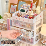 Gaeaspace  -  Ins Transparent Drawer Storage Box Pink Cosmetic Finishing Makeup Box Dormitory Kawaii Shelf Cute Girl Heart Desktop Organizer