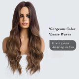 Gaeaspace  -  Long Ombre Brown Hair Wig for Women Synthetic Curly Hair Wig Middle Parting 26"