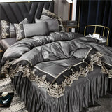 Gaeaspace  -  Princess style big lace side bed on four-piece set washed ice silk silk silk bed skirt white bedspread