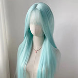 Gaeaspace  -  Mint Blue Green Fore Lace Long Straight Hair Center Split Bang Wig Women's Full Head pink gold wig