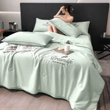 Gaeaspace  - Luxury Embroidery Summer Blanket for Bed Sleeping Non-stick Body Summer Quilt Soft Skin Friendly Air Conditioner Comforter Silky