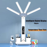 Gaeaspace  -  3in1 Multifunction Table Lamp LED Four-headed Folding With Fan Calendar Clock USB Rechargeable Desk light 3 color Reading Lamp