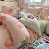 Gaeaspace  -  Cute Cartoon Bedding Set Washed Cotton Duvet Cover Bedsheet Pillowcase Bedroom Decor Skin Friendly Four Piece Set Home Textiles