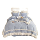 Gaeaspace  -  Elegant Lace Bedding Sets Luxury Bed Linen Princess Washed Cotton Ruffle Duvet Cover Bed Sheet and Pillowcases for Girl Luxury