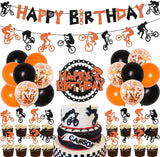 Gaeaspace  -  Bike Birthday Party Decorations Orange Black Balloons BMX Happy Birthday Banner Bicycle Cake Topper for Boys Birthday Supplies