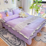 Gaeaspace  -  Ins Green Princess Bedding Sets Girl Romantic Ruffle Lace Bed Skirt Duvet Cover Solid Color Bedclothes Decor Home Textiles