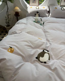 Gaeaspace  -  Fashion cute embroidery penguin bedding set double,full queen king lovely cotton home textile bed sheet pillow case quilt cover