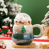 Gaeaspace  -  500ml Christmas Mug with Lid Santa Claus Christmas Trees Pattern Ceramic Coffee Cup Home Office Decor New Year Xmas Gift Box