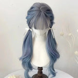 Gaeaspace  -  Wig for Women Long Curly Hair Big Wave Haze Blue Wigs with Bangs Natural Simulation Fluffy Lolita Wig for Cospay Daily Use