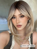 Gaeaspace  -  Charming Long Blonde Wigs for Women Synthetic Hair Wig with Fringe Ombre Color with Dark Roots Layered Wigs Heat Resistant Wigs