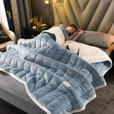 Gaeaspace  -  Thick Imitation Lamb Wool Blanket Winter Double-sided Three-layer Quilted Blanket Skin-friendly Cozy Warm Bed Cover Blanket