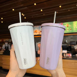 Gaeaspace  -  Straw Cup with Lid Thermos Mug Water Cup Thermal Coffee Tea Cold Drink Bottle Stainless Steel Water Bottle Tumbler Vacuum Flasks